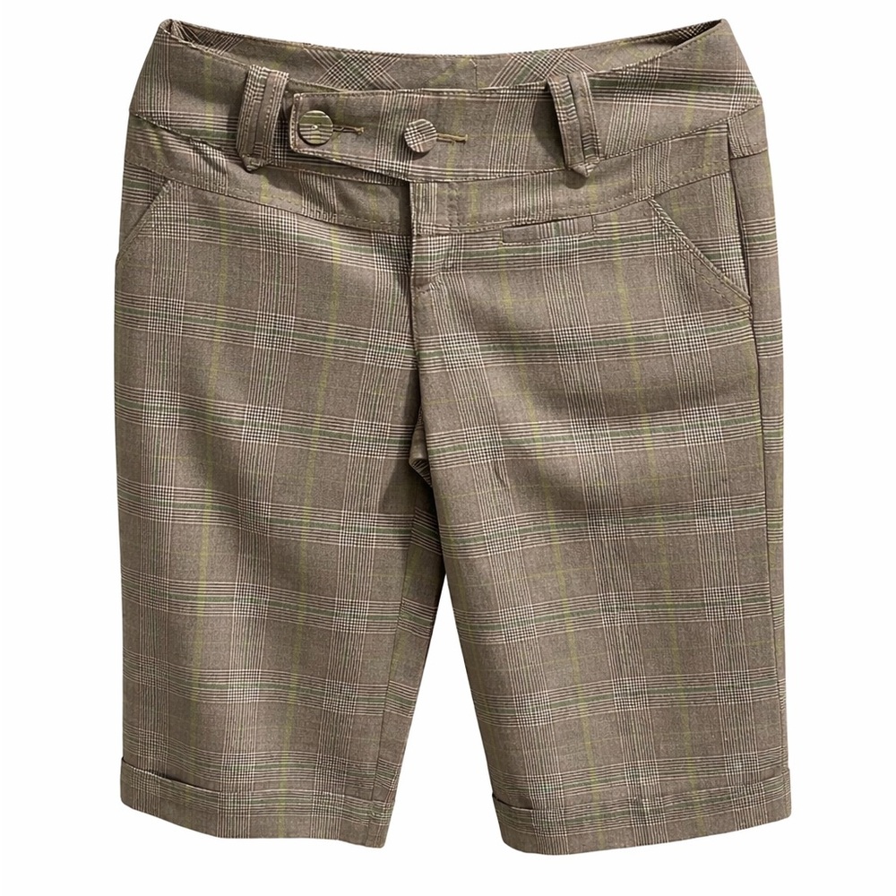 DKNY Women's Plaid Bermuda Shorts - Brown and Green